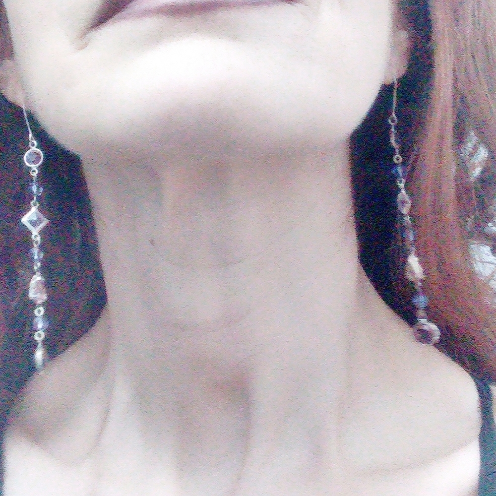 Vintage Sterling Amethyst & Pink Quartz Long Earrings - Picture 6 of 8